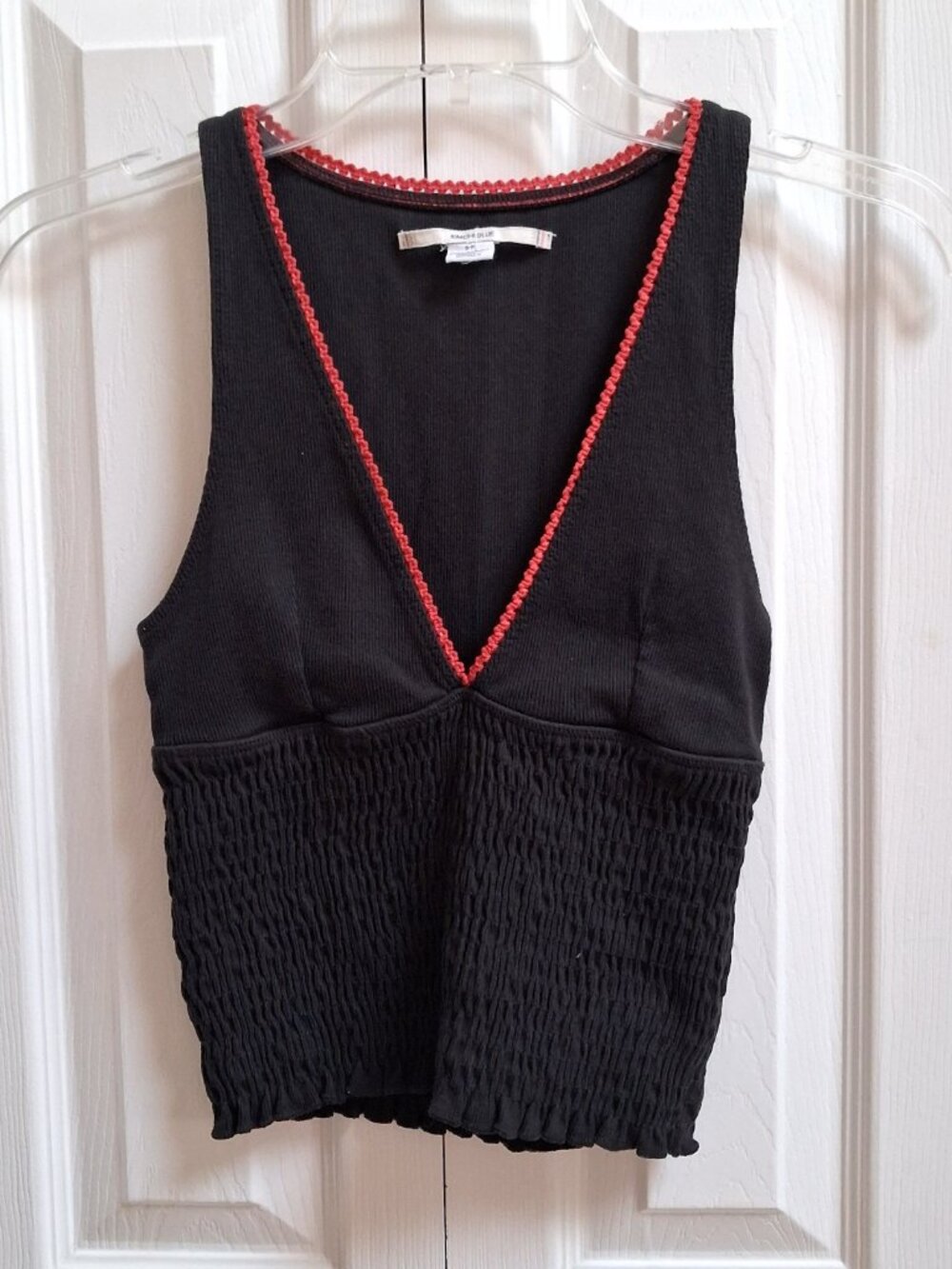 KIMCHI BLUE Black Betty Plunging V-Neck Smocked Tank Top sz S